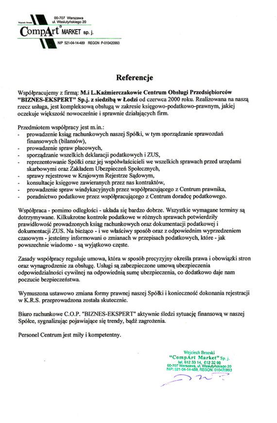 Referencje Biznes Ekspert Łódź Obsługa prawna, księgowa i podatkowa w Łodzi