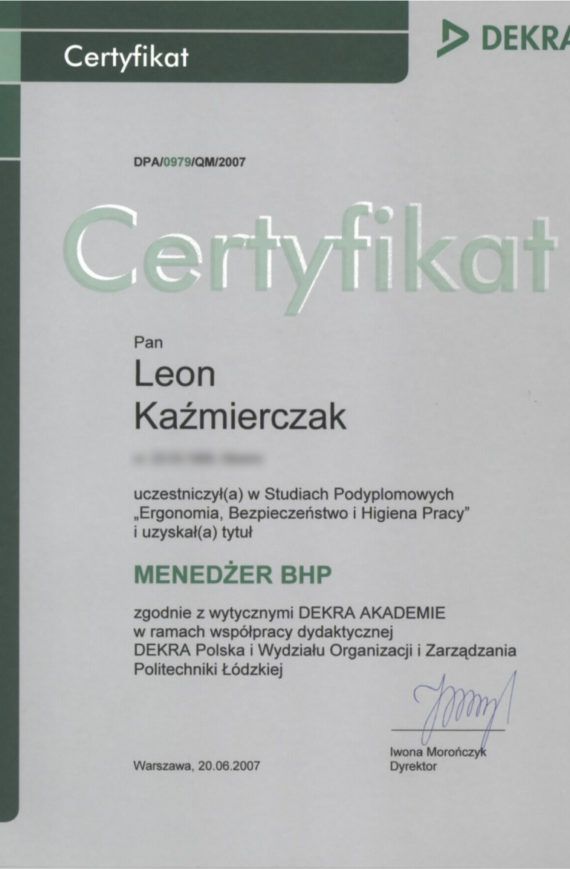 Leon Kaźmierczak - Menedżer BHP